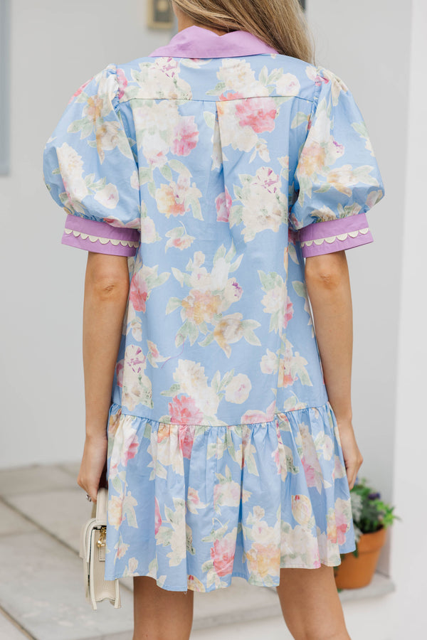 Dreaming of Warmer Weather Blue Floral Babydoll Dress