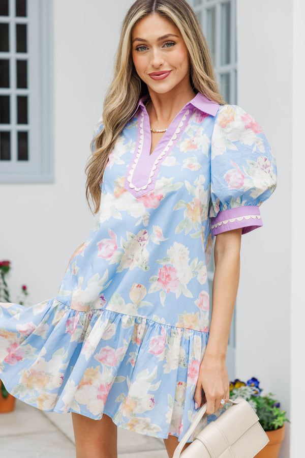 Dreaming of Warmer Weather Blue Floral Babydoll Dress