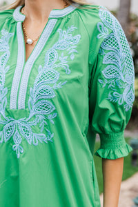 Springtime Sweetheart Green Embroidered Midi Dress