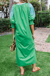 Springtime Sweetheart Green Embroidered Midi Dress