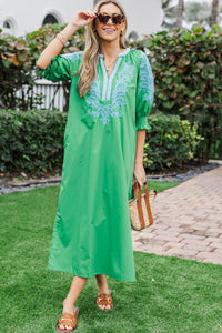 Springtime Sweetheart Green Embroidered Midi Dress