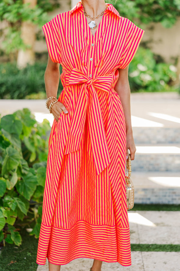 Always A Good Choice Pink Striped Midi Dress