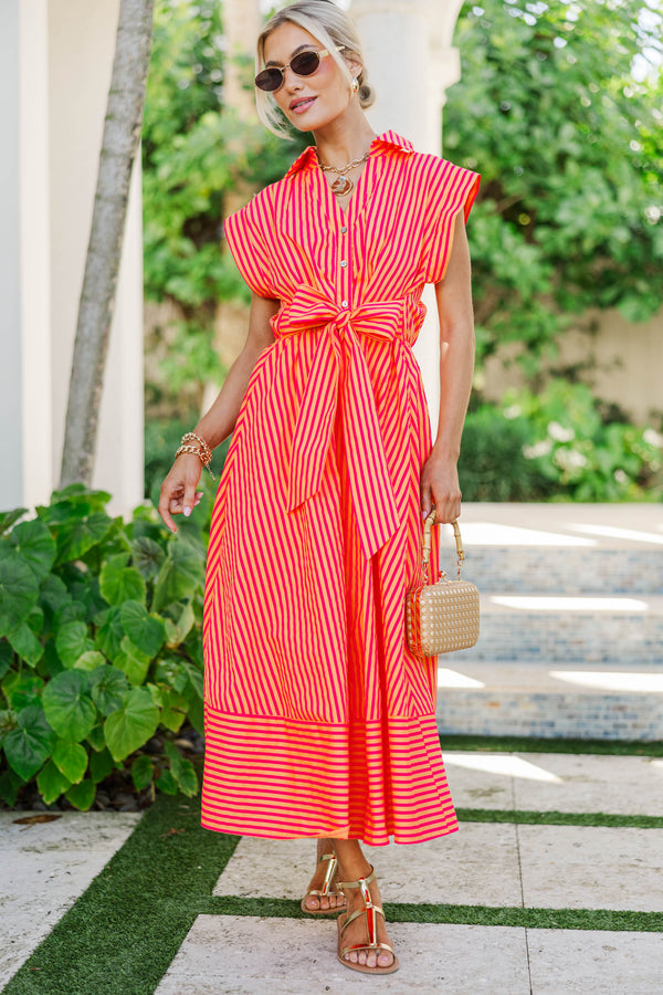 Always A Good Choice Pink Striped Midi Dress