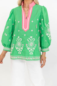 Windswept Whimsy Green Embroidered Blouse