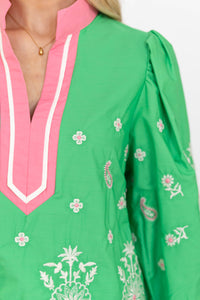 Windswept Whimsy Green Embroidered Blouse