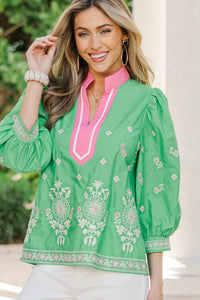 Windswept Whimsy Green Embroidered Blouse
