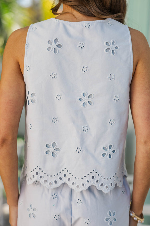 Dreamy Air Light Blue Eyelet Tank Top