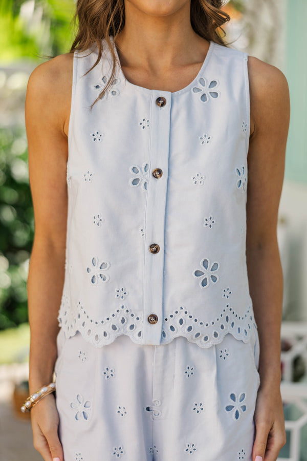 Dreamy Air Light Blue Eyelet Tank Top