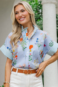 Springtime Bliss Blue Floral Blouse
