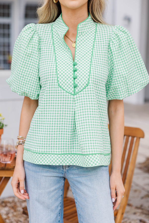 Sweet Spring Wishes Green Gingham Blouse