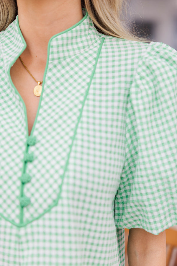 Sweet Spring Wishes Green Gingham Blouse