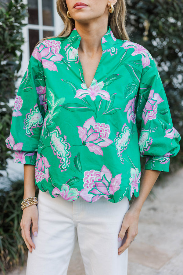Sunlit Petals Green Floral Blouse