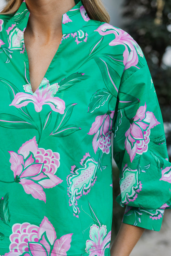 Sunlit Petals Green Floral Blouse