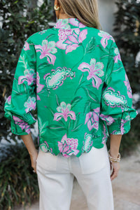 Sunlit Petals Green Floral Blouse
