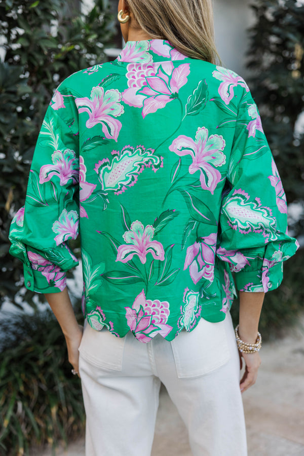 Sunlit Petals Green Floral Blouse