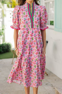 Simply Meant To Be Pink Floral Babydoll Midi Dress