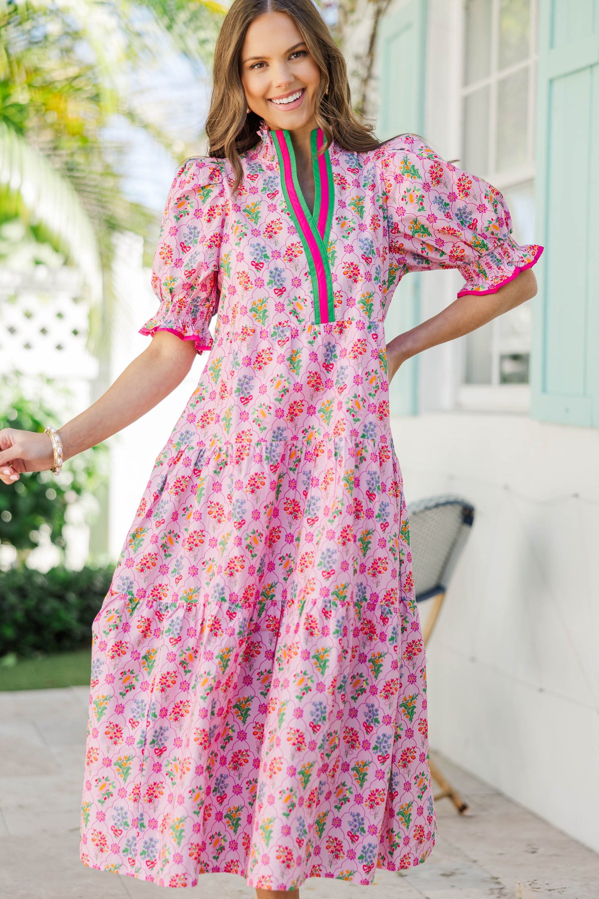 babydoll dress midi Simply Meant To Be Pink Floral Babydoll Midi Dress – Shop the Mint