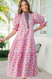 Simply Meant To Be Pink Floral Babydoll Midi Dress