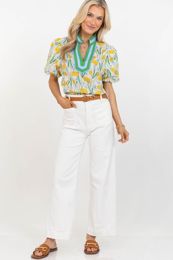 Spring Sweetheart Yellow Floral Blouse