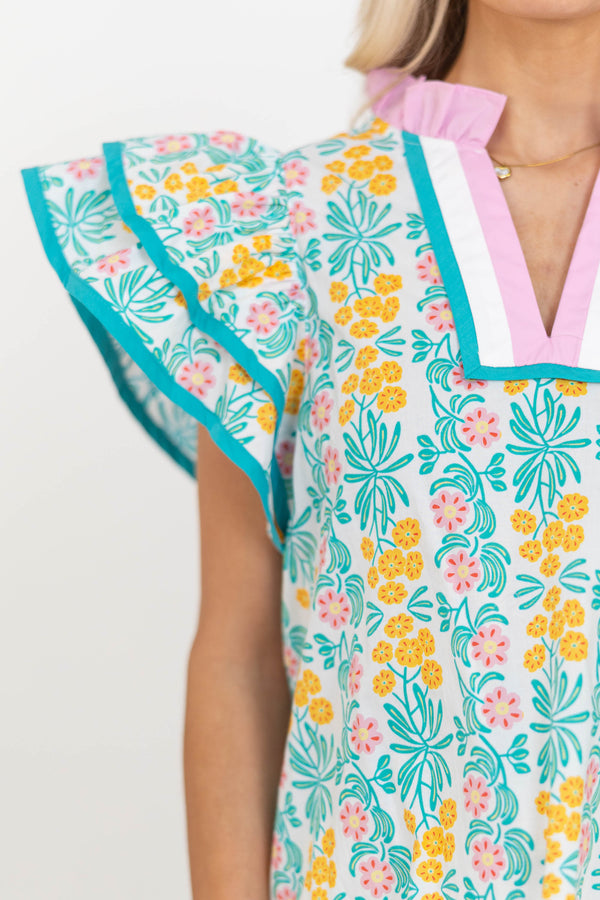 Spring Breeze Green Floral Blouse