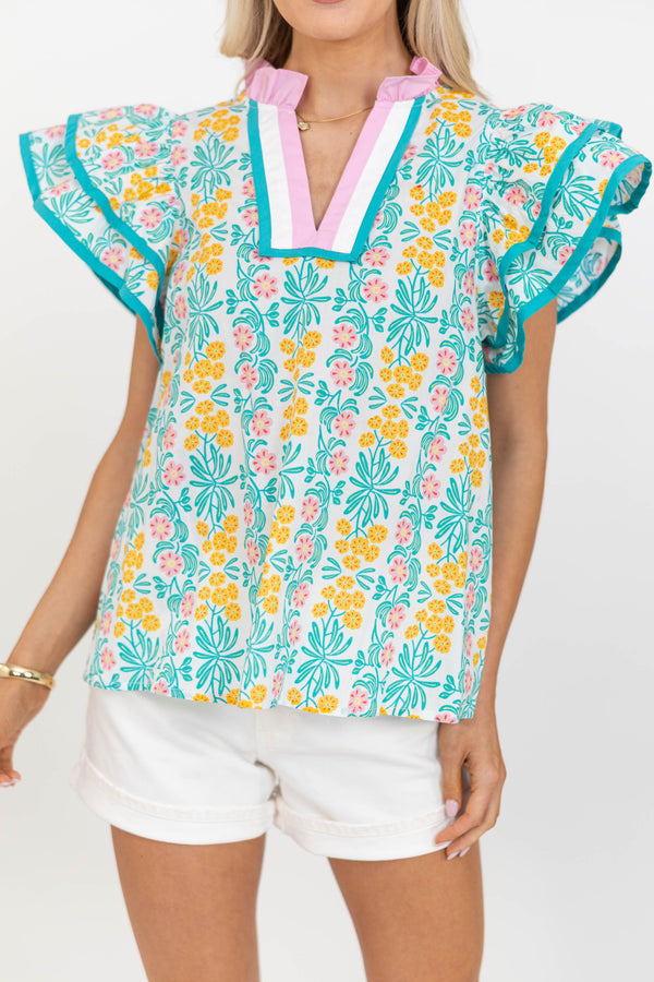 Spring Breeze Green Floral Blouse