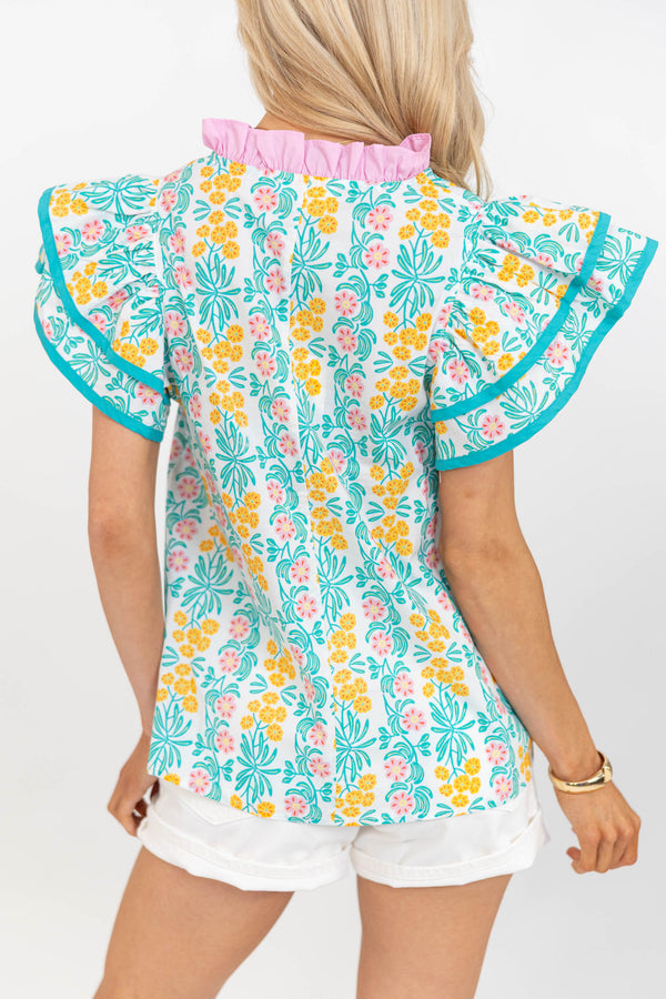 Spring Breeze Green Floral Blouse