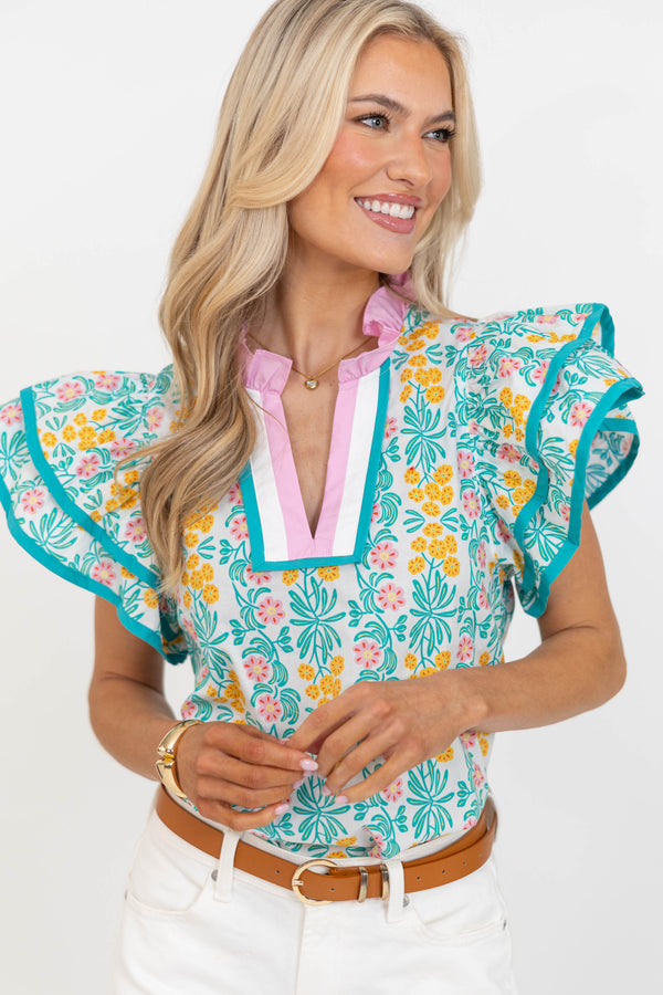 Spring Breeze Green Floral Blouse