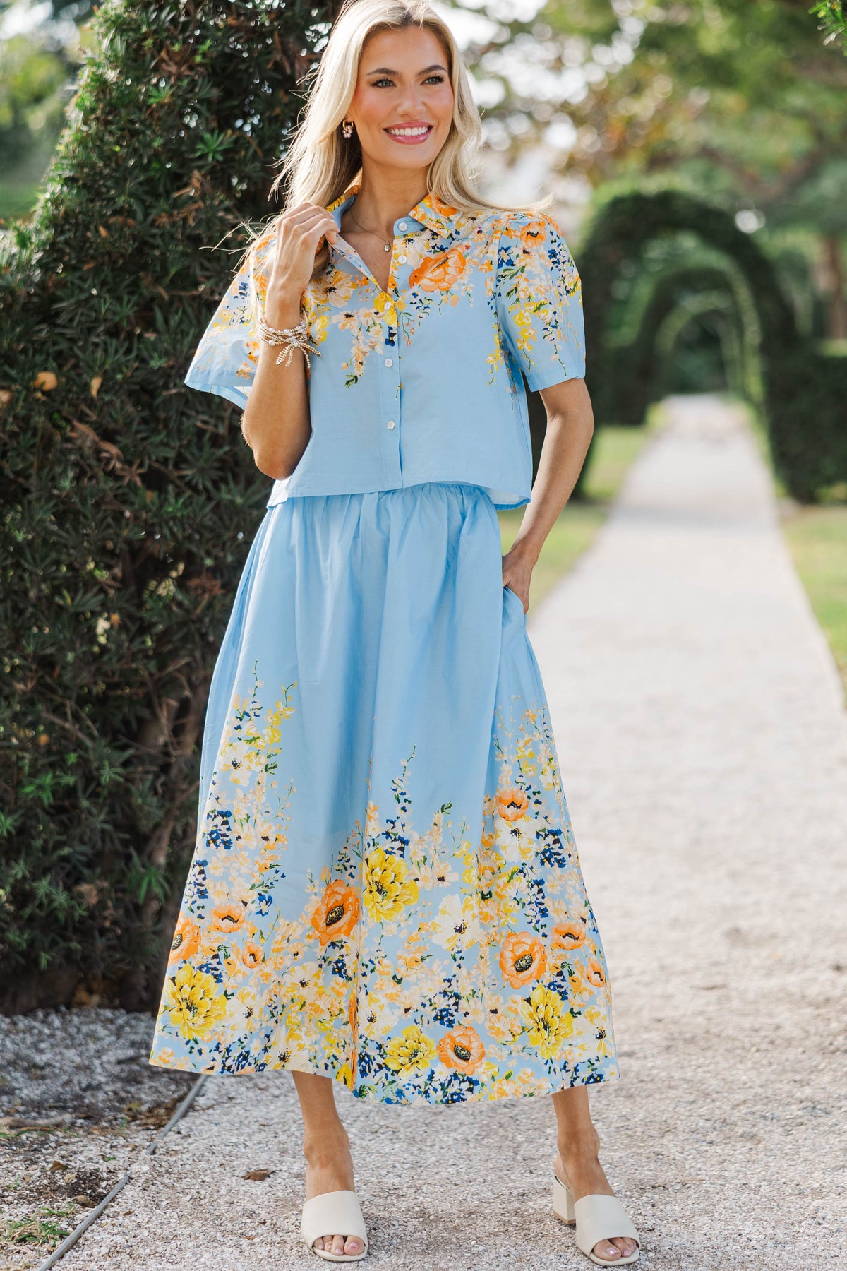 Spring Renewal Blue Floral Midi Skirt, Large - The Mint Julep Boutique Spring Renewal Blue Floral Midi Skirt, Large - The Mint Julep Boutique