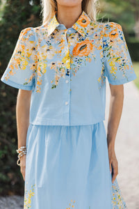 Easy As Spring Blue Floral Blouse