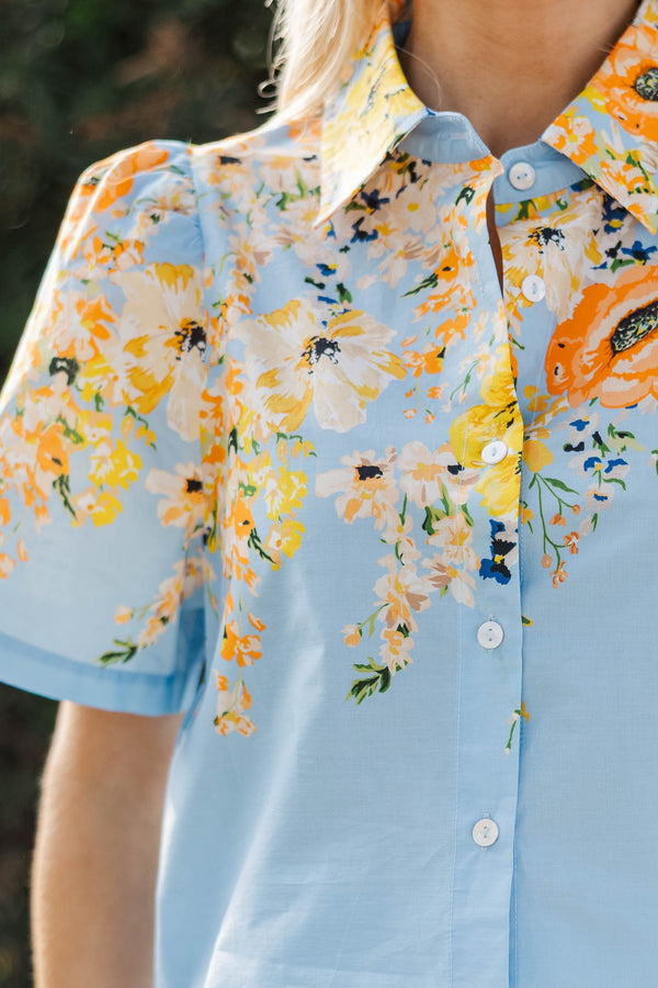 Easy As Spring Blue Floral Blouse
