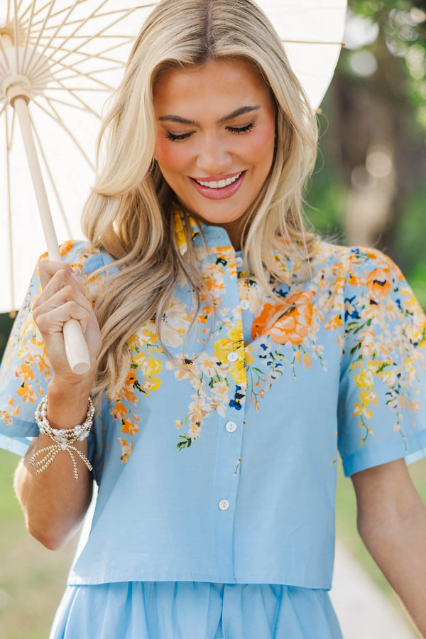 Easy As Spring Blue Floral Blouse