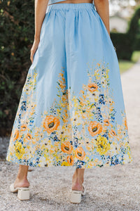 Spring Renewal Blue Floral Midi Skirt