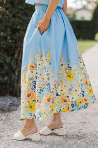 Spring Renewal Blue Floral Midi Skirt