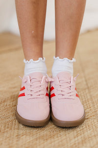 Girls: Go-Getter Pink & Red Suede Sneaker