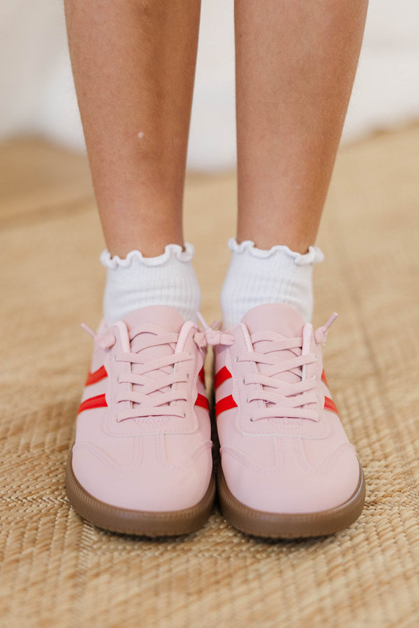 Girls: Go-Getter Pink & Red Suede Sneaker