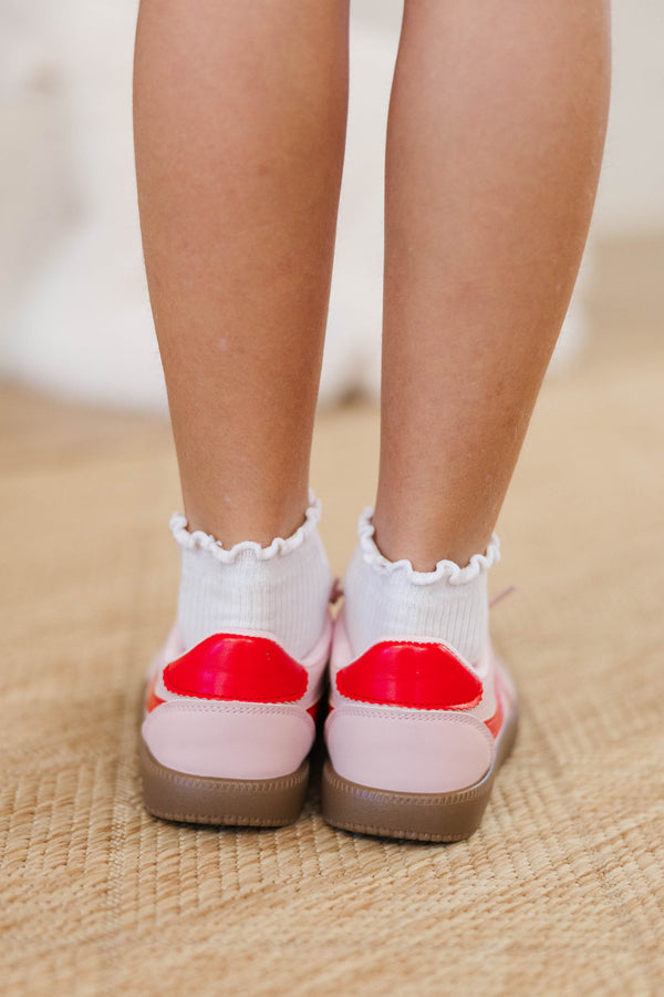 Girls: Go-Getter Pink & Red Suede Sneaker