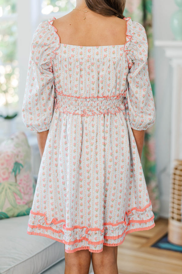 Girls: The Brighton Light Blue Floral Ruffle Dress