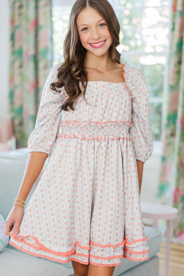 Girls: The Brighton Light Blue Floral Ruffle Dress