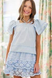 Girls: The Amelia Light Blue Eyelet Skort