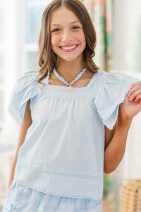 Girls: The Waverly Light Blue Ruffle Top