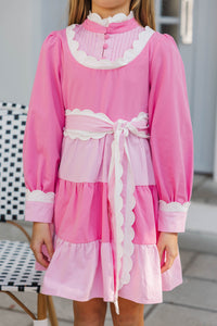 Girls: Love You More Pink Colorblock Ruffled Dress