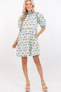In Wonderland Light Blue Medallion Dress