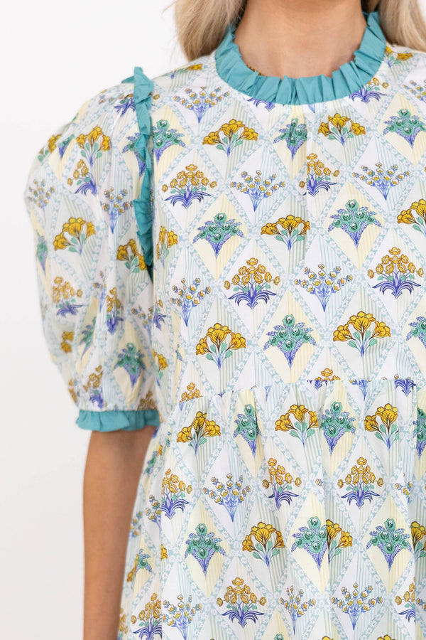 In Wonderland Light Blue Medallion Dress