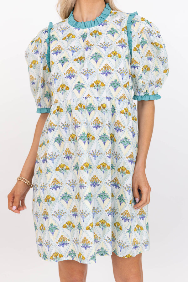 In Wonderland Light Blue Medallion Dress