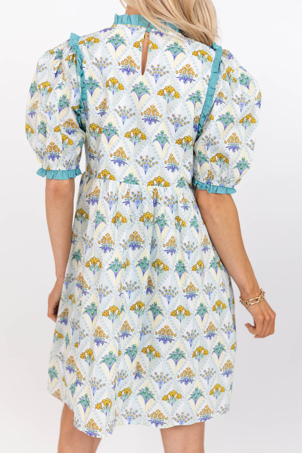 In Wonderland Light Blue Medallion Dress