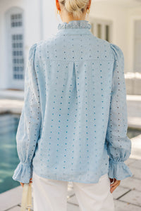 So True Light Blue Eyelet Ruffle Blouse