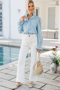 So True Light Blue Eyelet Ruffle Blouse