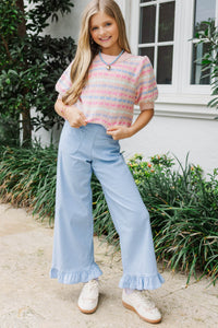 Girls: Give It A Try Peach Multi Striped Sweater