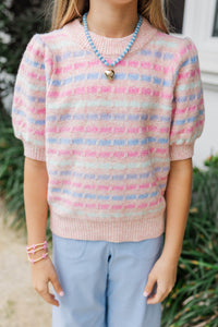 Girls: Give It A Try Peach Multi Striped Sweater