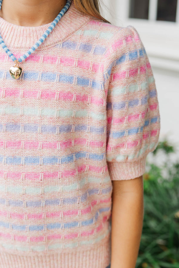 Girls: Give It A Try Peach Multi Striped Sweater